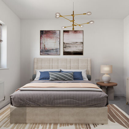 CGI master bedroom staging of the Newhaven, a three bed semi detached property