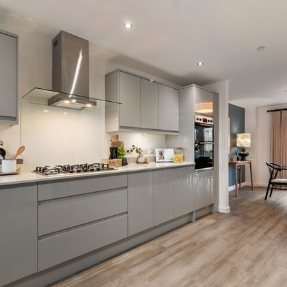 Angled shot of The Cornfields Sageston show home kitchen