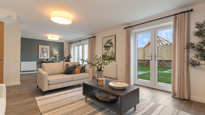 Interior shot of the open plan lounge diner on the Cornfields, Sageston Show Home